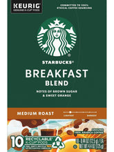Starbucks Breakfast Blend Keurig K-Cup pods box, medium roast, 10-count