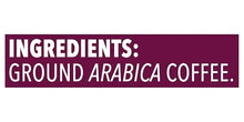 Ground Arabica coffee label on dark roast coffee product packaging