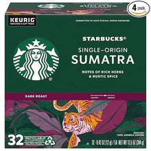 Keurig K-Cup pods box, Starbucks Single-Origin Sumatra dark roast, 4-pack