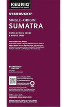 Keurig K-Cup pods, Starbucks Sumatra dark roast back label with coffee details