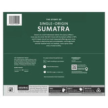 Starbucks K-Cup box back panel with Sumatra story, barcode, and instructions