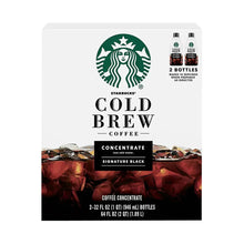 Starbucks Cold Brew concentrate carton front with green logo and 2 bottle icons