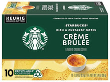 Keurig-compatible coffee pod box front with Starbucks Creme Brulee flavor, 10 count