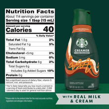 Creamer bottle with nutrition facts panel and Starbucks logo, 58 fl oz