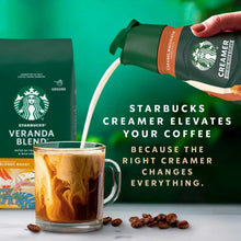 Creamer bottle pouring into iced coffee cup, Caramel Macchiato, Starbucks
