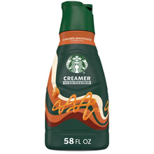 Creamer bottle in green with orange script, Starbucks logo, 58 fl oz