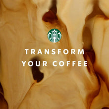 Coffee bag with green Starbucks siren logo and Transform Your Coffee text