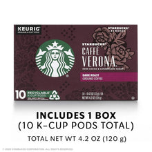 Starbucks Caffè Verona Dark Roast K-Cup pods box, 10 pods, net wt 4.2 oz