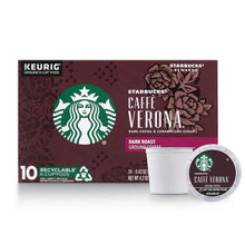 Starbucks Caffè Verona Dark Roast K-Cup pod box, 10 recyclable pods for Keurig