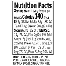 Nutrition Facts panel for Starbucks Doubleshot Espresso coffee can