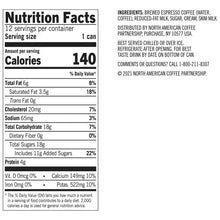 Nutrition Facts for Espresso and Cream, 140 calories per can