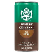 Starbucks Espresso and Cream can with green top and brown label, 6.5 fl oz