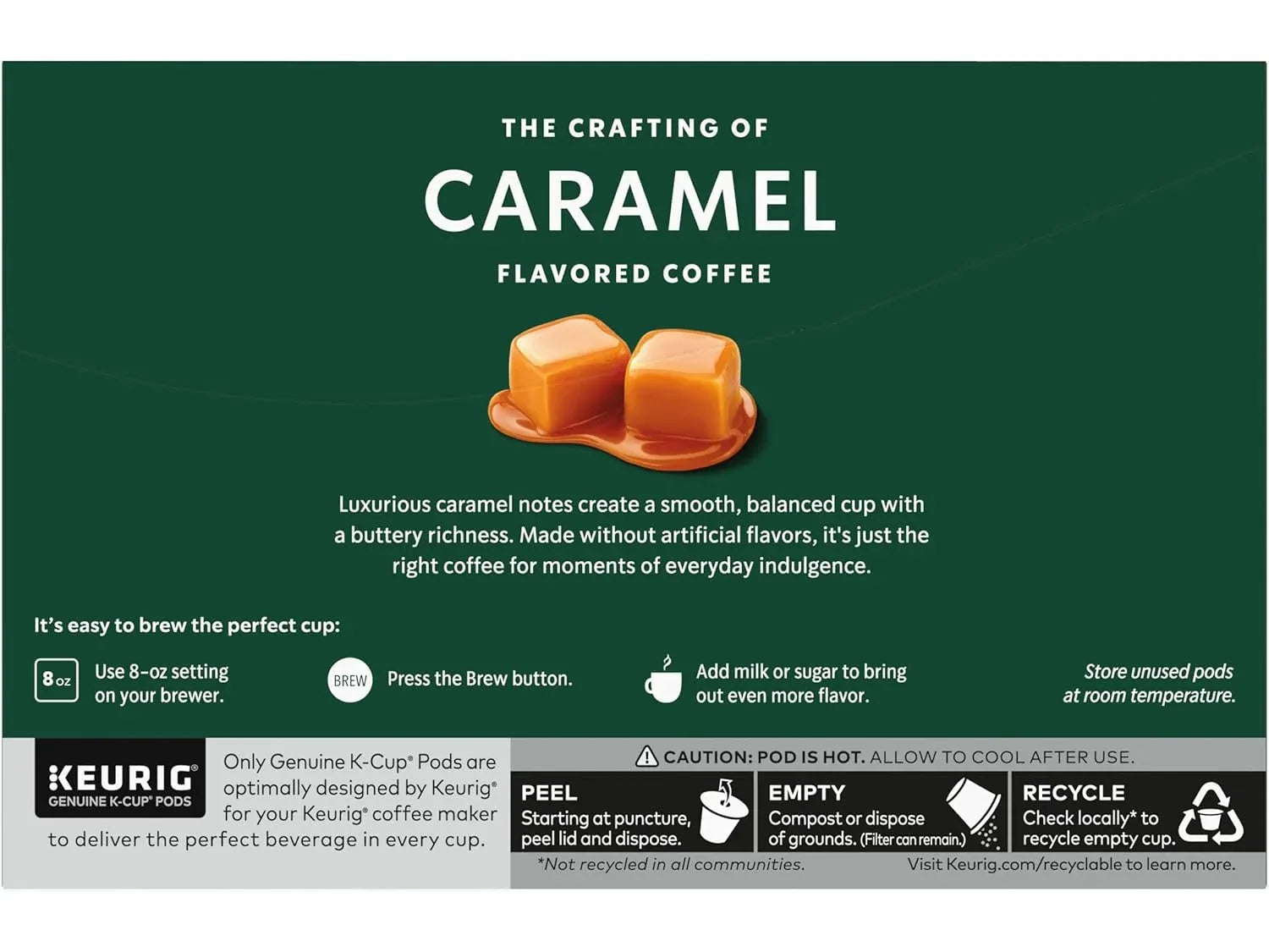 Starbucks Flavored Coffee K-Cup Pods, Caramel Flavored Coffee, Made without Artificial Flavors, Keurig Genuine K-Cup Pods