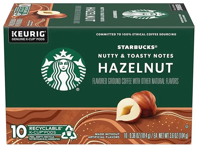 Starbucks Flavored Coffee K-Cup Pods, Hazelnut Flavored Coffee, Made without Artificial Flavors, Keurig Genuine K-Cup Pods