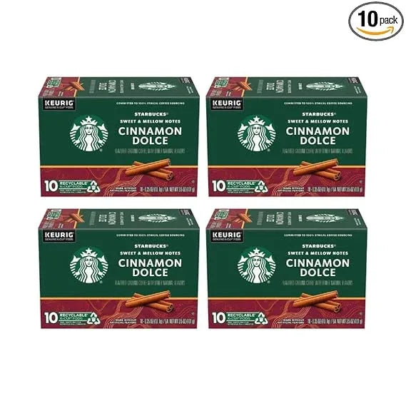 Starbucks Flavored Coffee, Genuine K-Cup Pods, Cinnamon Dolce Flavored, with Sweet and Mellow Notes, Recyclable Pods, 10 Count Pods in Each (Pack of 4)
