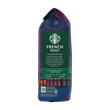 Starbucks French Roast whole bean coffee bag, dark roast, standing pouch, blue-purple
