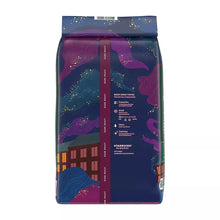 Starbucks French Roast coffee bag, back panel with brew info, dark roast, blue-purple