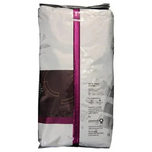 Whole bean coffee bag back panel with brew info and barcode