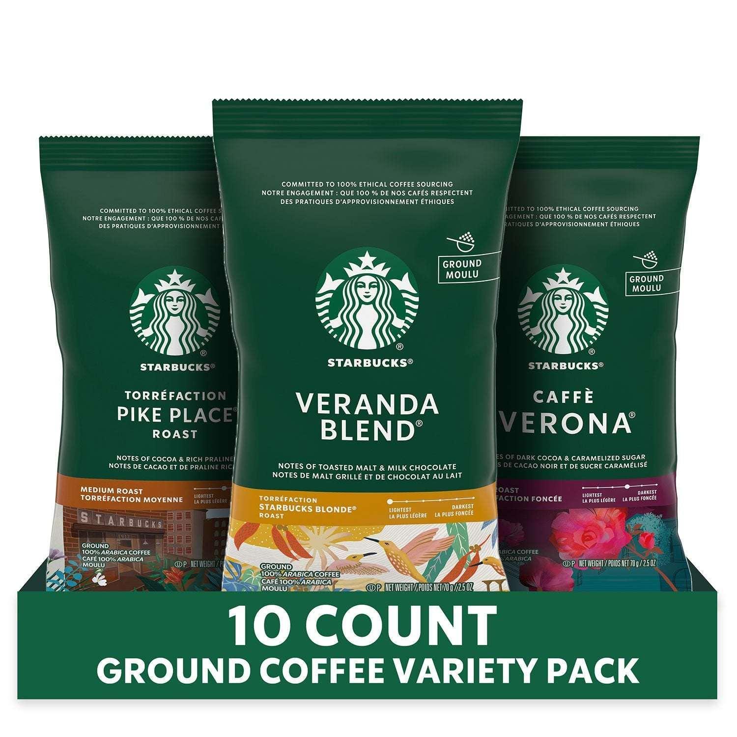Starbucks Ground Coffee Variety Pack, 2.5 oz., 10 packets