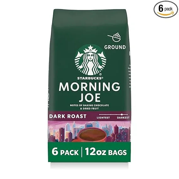 Starbucks Ground Coffee, Dark Roast Hot or Iced Coffee, Morning Joe, Six 12 oz Bags