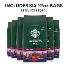 Starbucks Morning Joe dark roast ground coffee, six green 12 oz bags