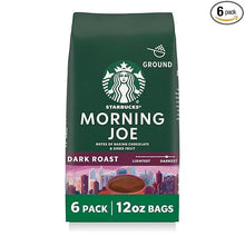 Starbucks Morning Joe dark roast ground coffee bag, green with Starbucks logo