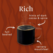 Dark roast coffee cup with frothy surface