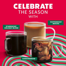 Starbucks Holiday Blend seasonal promo with coffee mugs and drink cups