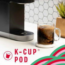 K-Cup pod pack shown with Keurig machine and coffee mug