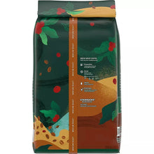 Whole bean coffee bag, Starbucks House Blend, info panel and brewing guide