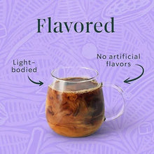 Mocha flavored iced coffee in a clear glass with foam swirl