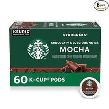 Mocha K-Cup coffee pods box with Starbucks logo and chocolatey flavor notes