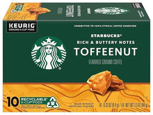 Toffeenut coffee pods box front, Rich & Buttery Notes label, green and caramel stripe