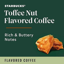 Toffee Nut flavored coffee card, Rich & Buttery Notes text, nut cracker graphic