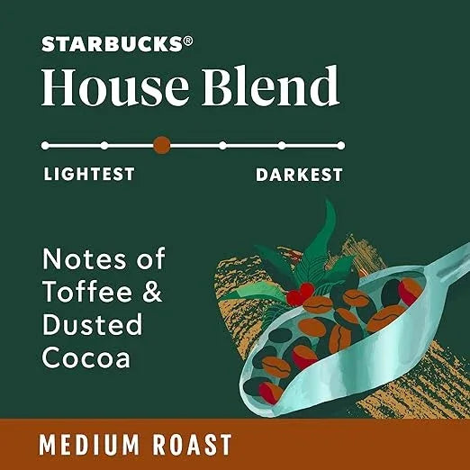 Starbucks K-Cup Coffee Pods, Medium Roast Coffee, House Blend, 100% Arabica, 1 box (10 pods)