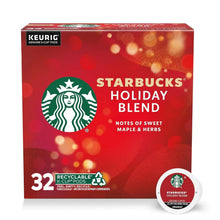 Coffee K-Cup pod box for Starbucks Holiday Blend, red package with green siren logo