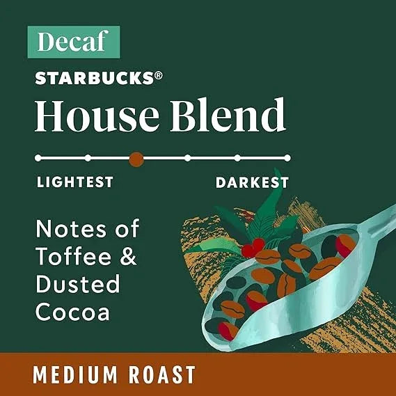 Starbucks K-Cup Coffee Pods, Medium Roast Hot or Iced Coffee, Decaf House Blend, 60 Keurig Pods