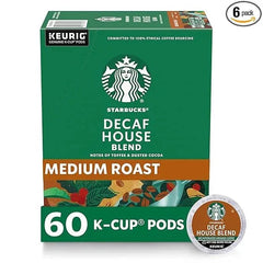 Starbucks K-Cup Coffee Pods, Medium Roast Hot or Iced Coffee, Decaf House Blend, 60 Keurig Pods