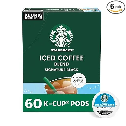 Starbucks K-Cup Coffee Pods, Medium Roast Iced Coffee Blend, Signature Black for Keurig Brewers, 100% Arabica, 6 Boxes (60 Pods Total)