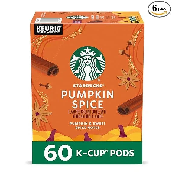 Starbucks K-Cup Coffee Pods, Pumpkin Spice Naturally Flavored Coffee for Keurig Brewers, 100% Arabica, Limited Edition, 6 Boxes (60 Pods Total)