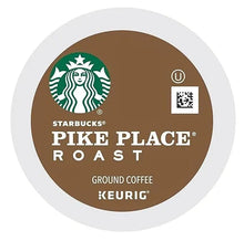 Starbucks Pike Place Roast ground coffee K-Cup pod label with Starbucks logo and QR