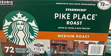 Starbucks Pike Place Roast K-Cups 72-pack box, medium roast coffee pods