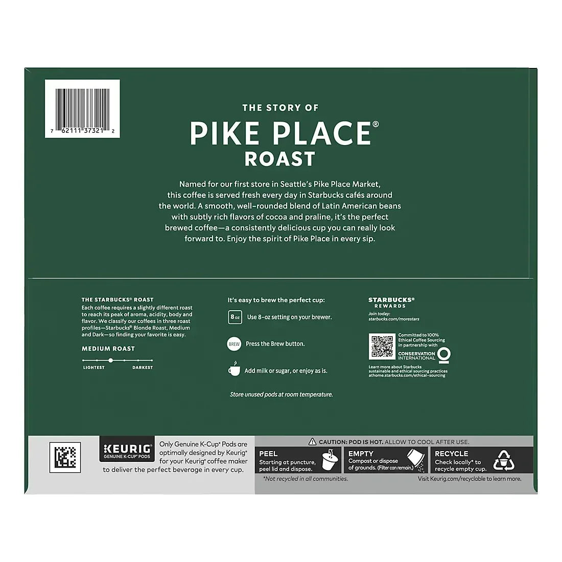 Starbucks Pike Place Roast Medium Roast K-Cup Pods, 72 ct.