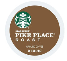 K-Cup pod with Starbucks Pike Place Roast label, ground coffee for Keurig