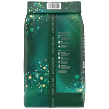 Green coffee bag back with barcode and brewing instructions for whole bean coffee