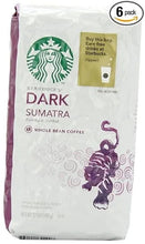 Starbucks Dark Sumatra whole bean coffee bag, 6-pack, purple-and-white front