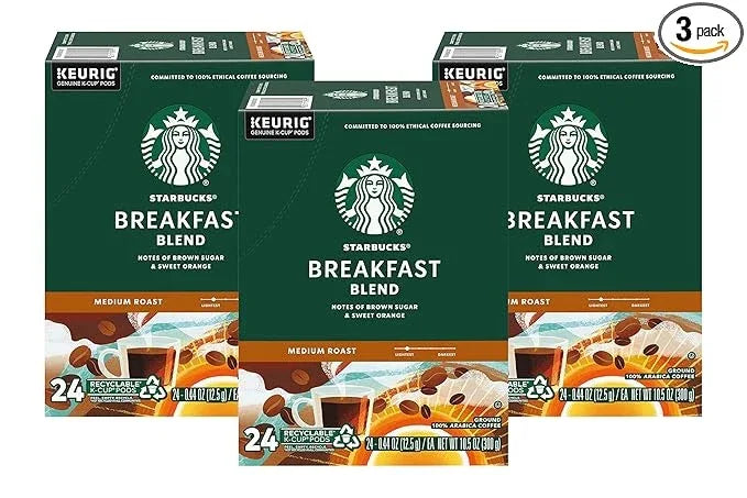 Starbucks Coffee K-Cup Pods, Breakfast Blend Medium Roast, Ground Coffee K-Cup Pods for Keurig Brewing System, K-Cup Pods Per Box