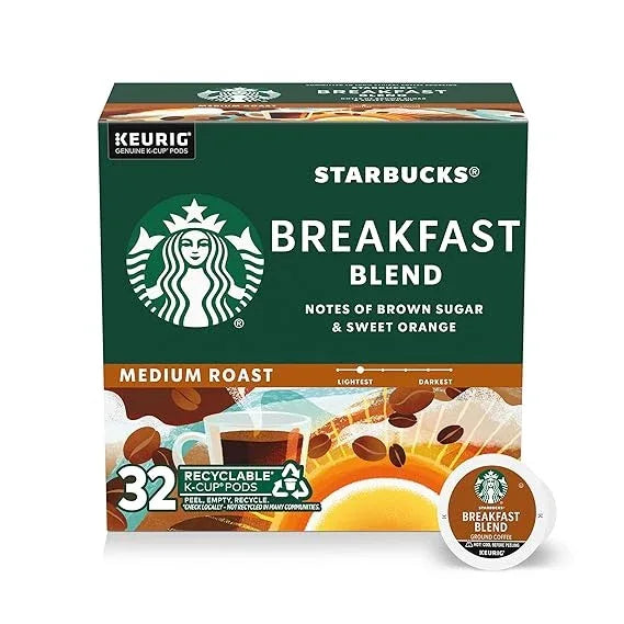Starbucks Coffee K-Cup Pods, Breakfast Blend Medium Roast, Ground Coffee K-Cup Pods for Keurig Brewing System, K-Cup Pods Per Box