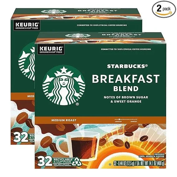 Starbucks Coffee K-Cup Pods, Breakfast Blend Medium Roast, Ground Coffee K-Cup Pods for Keurig Brewing System, K-Cup Pods Per Box