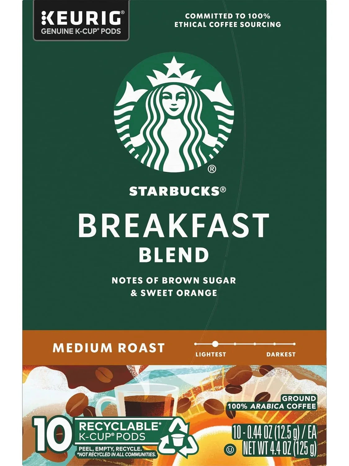 Starbucks Coffee K-Cup Pods, Breakfast Blend Medium Roast, Ground Coffee K-Cup Pods for Keurig Brewing System, K-Cup Pods Per Box